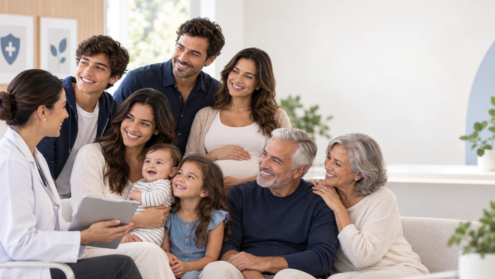 Família em conversa com profissional de saúde