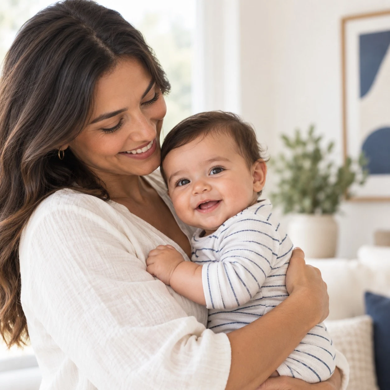 Bebê no colo da mãe em contexto de cuidado preventivo